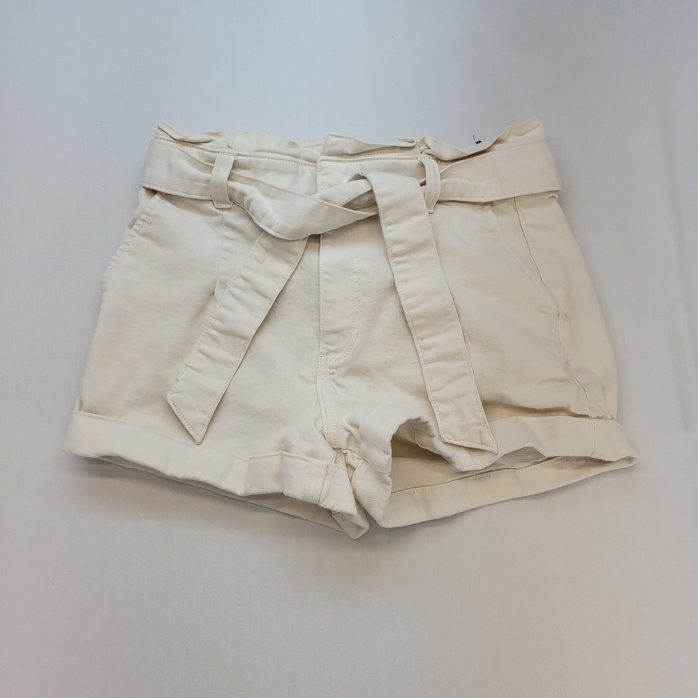 Express Shortie Shorts Women 8 Cream Paperbag Super High Rise Tie Belt Cuffed